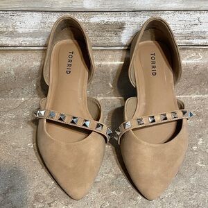 Torrid Size 8.5 WW. Tan Flats with Silver Studded Strap